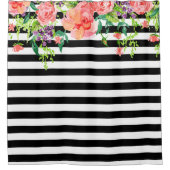 Zwarte en witte Rozen Waterverf kunst Stripe Douchegordijn (Voorkant)