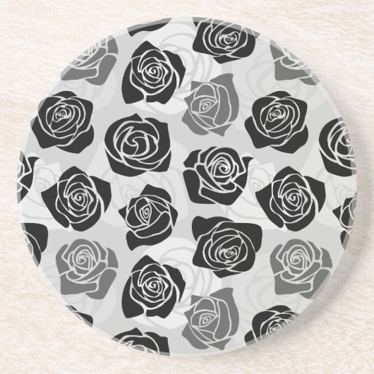  zwarte en witte rozen zandsteen onderzetter (Voorkant)
