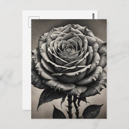 Zwarte en witte rozenbloem briefkaart (Voorkant / Achterkant)