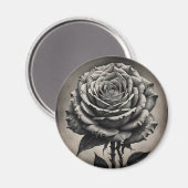 Zwarte en witte rozenbloem magneet (Voorkant / Achterkant)