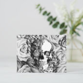 Zwarte en witte rozenschedel met vlinders briefkaart (Staand voorkant)