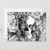 Zwarte en witte rozenschedel met vlinders briefkaart (Voorkant / Achterkant)