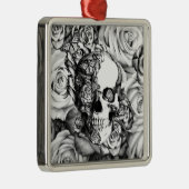 Zwarte en witte rozenschedel met vlinders metalen ornament (Rechts)