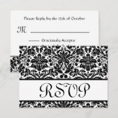 Zwarte en witte RSVP-kaart voor bruiloft RSVP Kaartje (Voorkant / Achterkant)