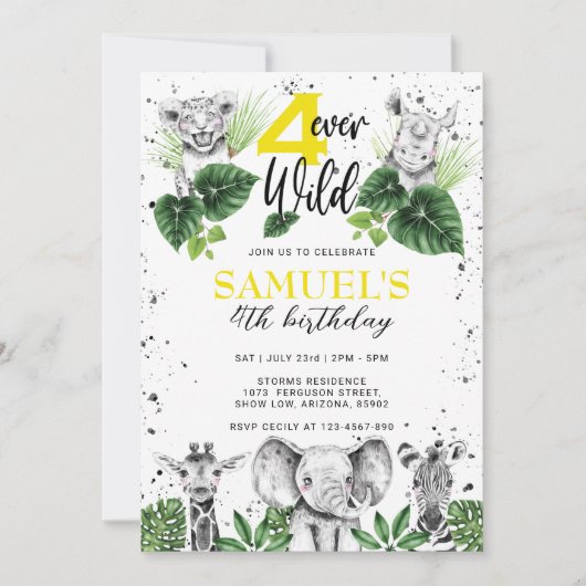 Zwarte en Witte Safari Dieren Birthday Kaart (Voorkant)