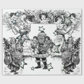 ZWARTE EN WITTE  SANTA CHRISTMAS WRAPPING CADEAUPAPIER (Vlak)