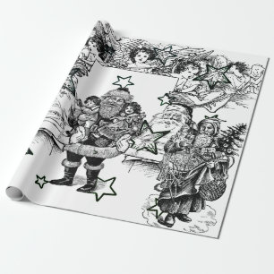 ZWARTE EN WITTE  SANTA CHRISTMAS WRAPPING CADEAUPAPIER