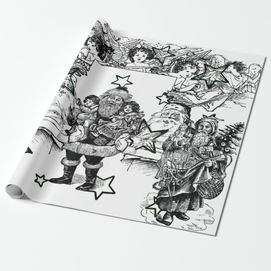 ZWARTE EN WITTE  SANTA CHRISTMAS WRAPPING CADEAUPAPIER (Uitgerold)
