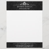 zwarte en witte schaduw van Damask Decor Gepersonaliseerd Briefhoofd (Voorkant)