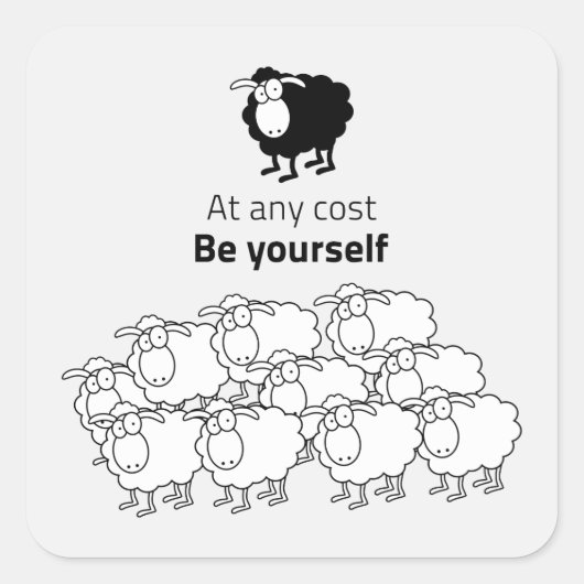 Zwarte en witte schapen vierkante sticker (Voorkant)