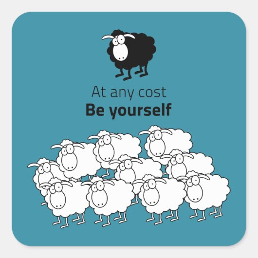 Zwarte en witte schapen vierkante sticker (Voorkant)