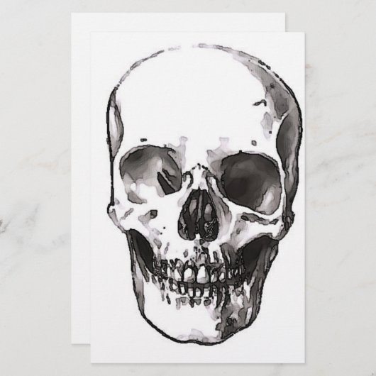 Zwarte en witte schedel briefpapier (Voorkant / Achterkant)