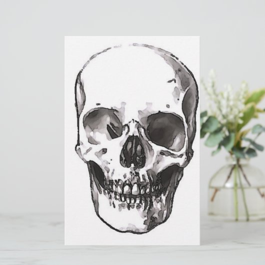 Zwarte en witte schedel briefpapier (Staand voorkant)