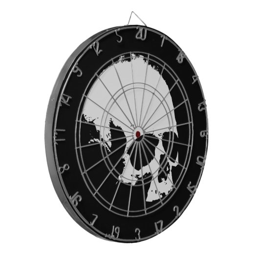 Zwarte en witte schedel dartbord (Voorkant Links)