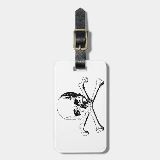 Zwarte en witte schedel en Botten Bagagelabel (Voorkant verticaal)