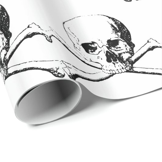 Zwarte en witte schedel en Botten Cadeaupapier (Rol Hoek)