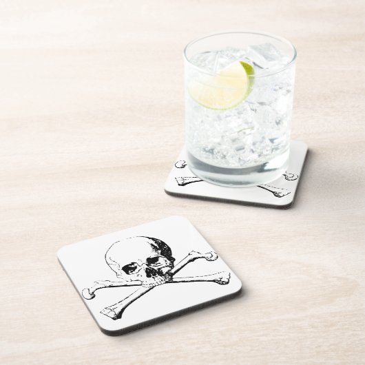 Zwarte en witte schedel en Botten Drankjes Onderzetter (Rechterzijde)