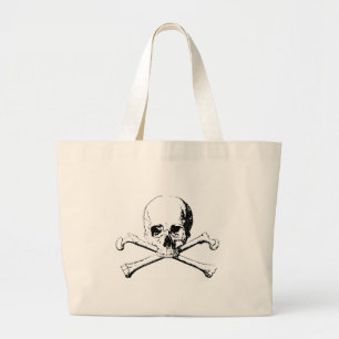 Zwarte en witte schedel en Botten Grote Tote Bag