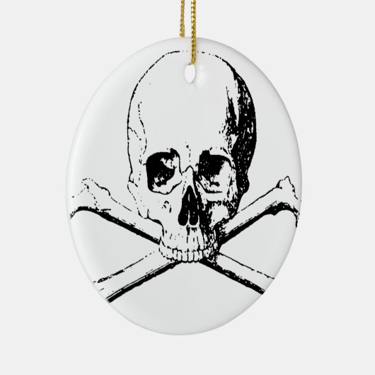 Zwarte en witte schedel en Botten Keramisch Ornament (Rechts)