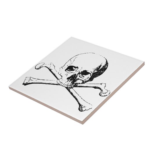 Zwarte en witte schedel en Botten Tegeltje (Zijkant)