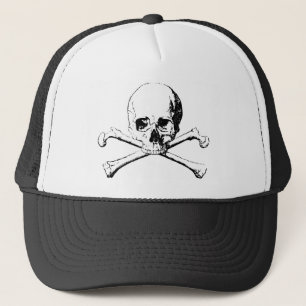 Zwarte en witte schedel en Botten Trucker Pet