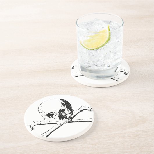 Zwarte en witte schedel en Botten Zandsteen Onderzetter (Zijkant)