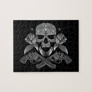 Zwarte en witte schedel en Pistolen Legpuzzel
