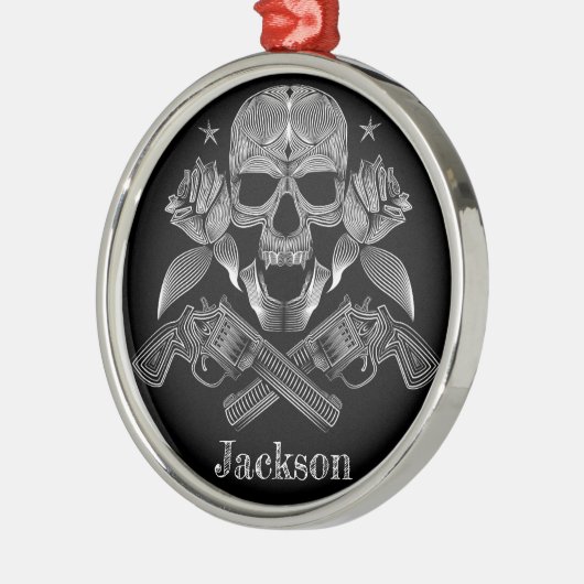Zwarte en witte schedel en Pistolen Metalen Ornament (Links)