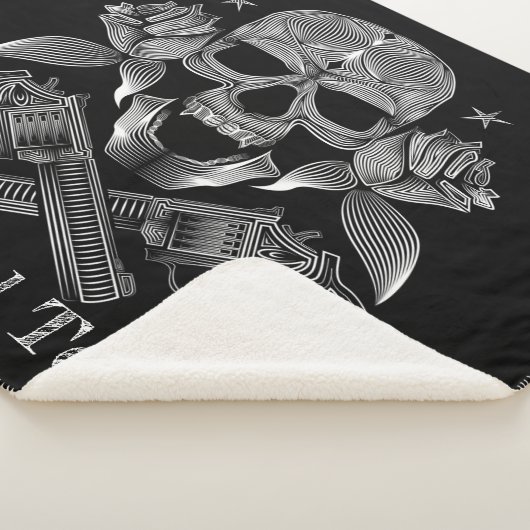 Zwarte en witte schedel en Pistolen Sherpa Deken (3/4)
