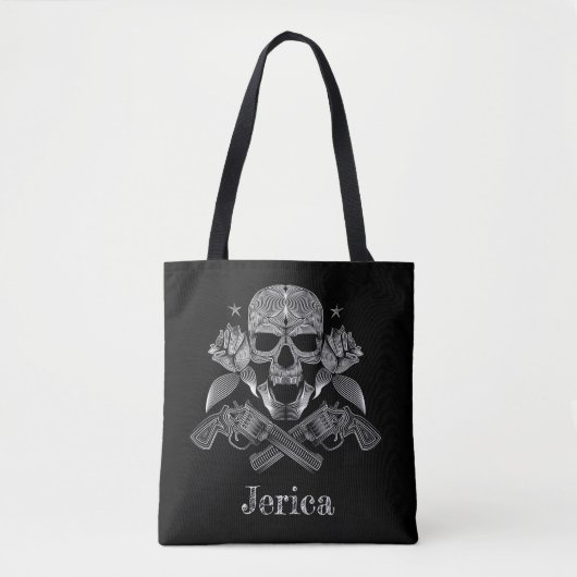 Zwarte en witte schedel en Pistolen Tote Bag (Voorkant)