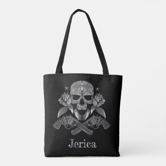 Zwarte en witte schedel en Pistolen Tote Bag (Achterkant)