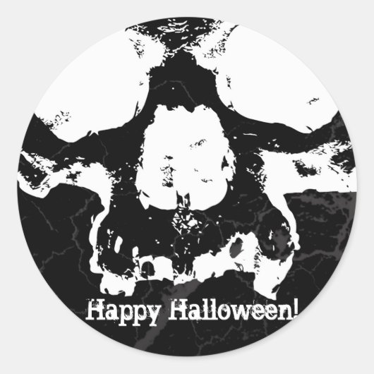 Zwarte en witte schedel Grungy Halloween Fright Pa Ronde Sticker (Voorkant)