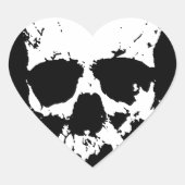 Zwarte en witte schedel hart sticker (Voorkant)