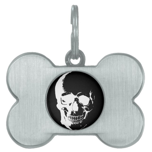 Zwarte en witte schedel huisdieren naamplaatje (voorkant)