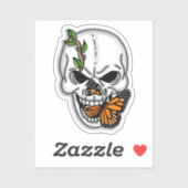 Zwarte en witte schedel met monboogvlinder sticker (Vel)