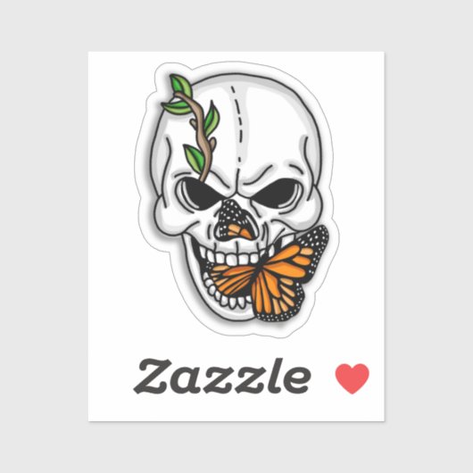 Zwarte en witte schedel met monboogvlinder sticker (Vel)