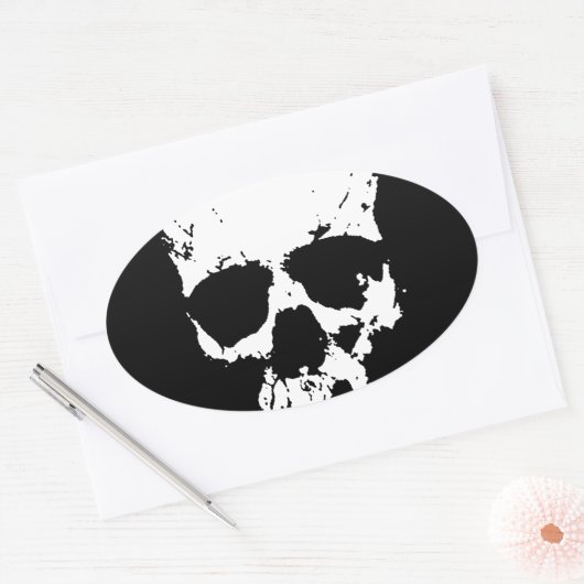 Zwarte en witte schedel ovale sticker (Envelop)