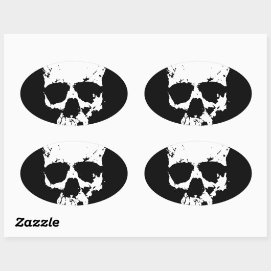 Zwarte en witte schedel ovale sticker (Vel)