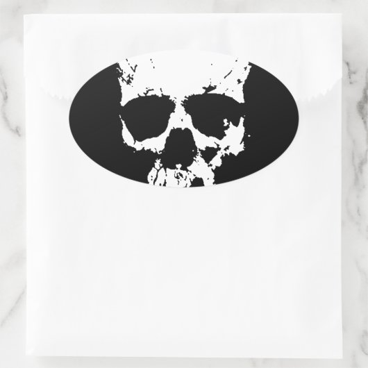Zwarte en witte schedel ovale sticker (Tas)