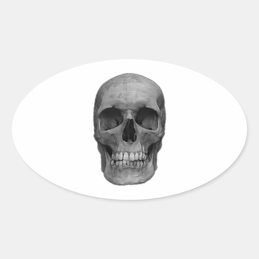 Zwarte en witte schedel ovale sticker (Voorkant)