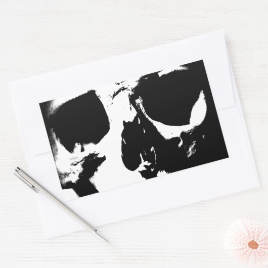 Zwarte en witte schedel rechthoekige sticker (Envelop)