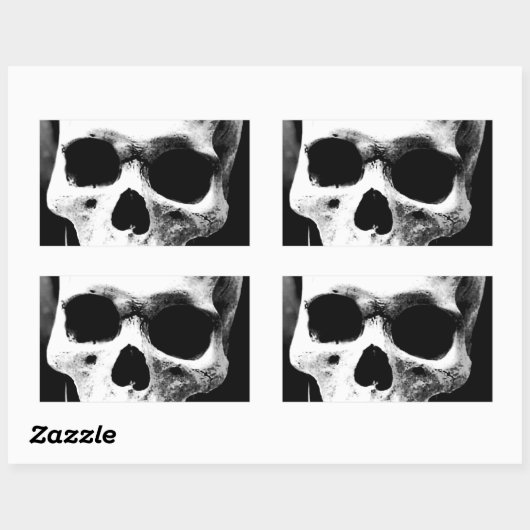 Zwarte en witte schedel rechthoekige sticker (Vel)