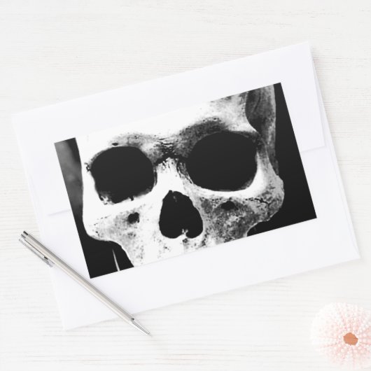Zwarte en witte schedel rechthoekige sticker (Envelop)
