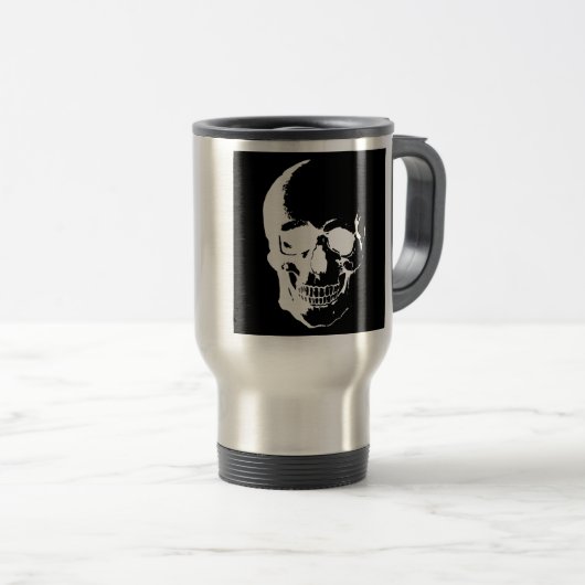 Zwarte en witte schedel reisbeker (Voorkant rechts)