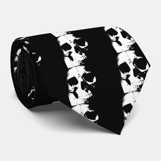 Zwarte en witte schedel stropdas (Opgerold)