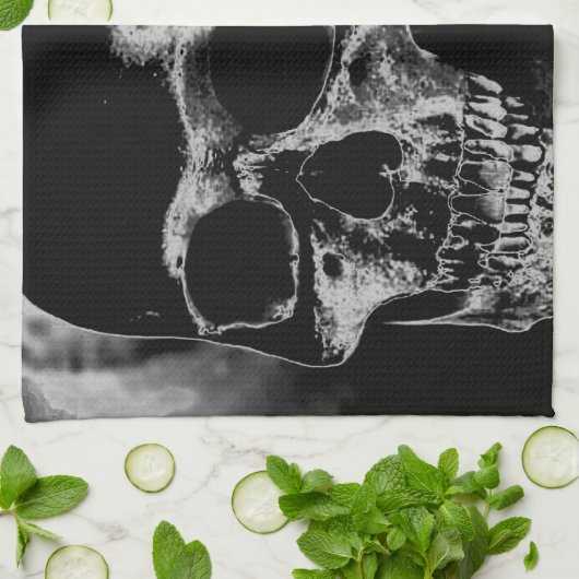 Zwarte en witte schedel theedoek (Gevouwen)