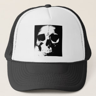 Zwarte en witte schedel trucker pet