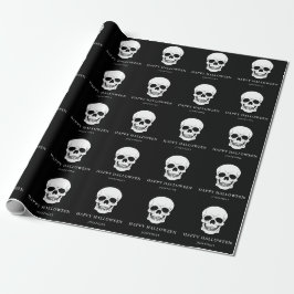 Zwarte en witte schedels Happy Halloween Custom Na Cadeaupapier