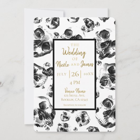 Zwarte en witte schedels Skeleton Skull Weddenscha Kaart (Voorkant)