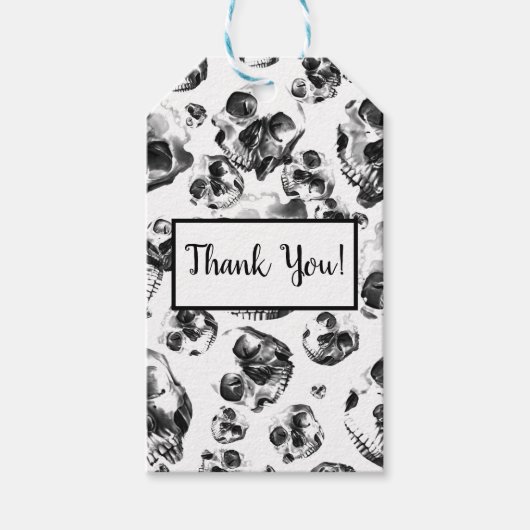 Zwarte en witte schedels Skeletspieren Kunstpatroo Cadeaulabel (Voorkant)